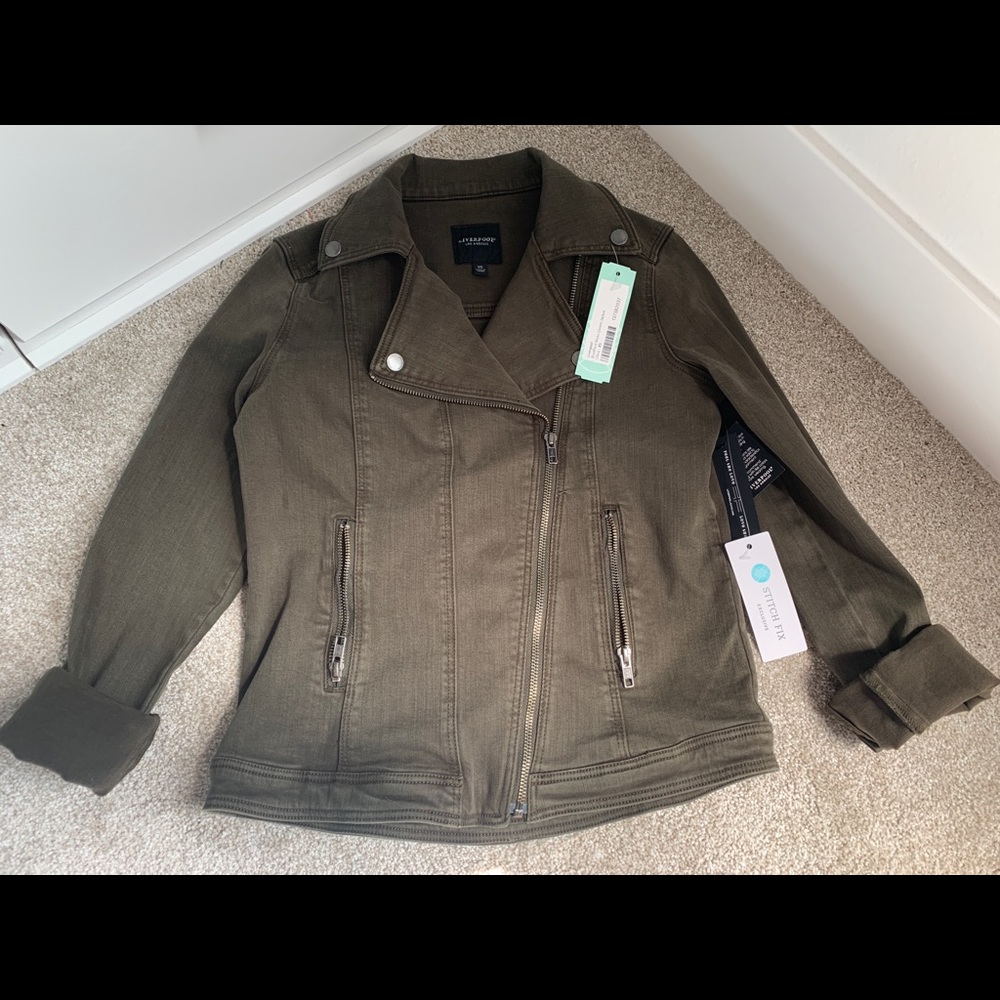 Liverpool Bradford Moto denim jacket olive green